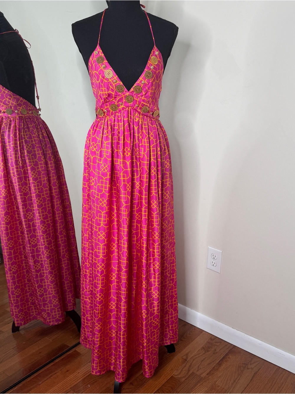 MILLY of New York Silk Coin Embellished Printed Maxi Dress Pink Size 2